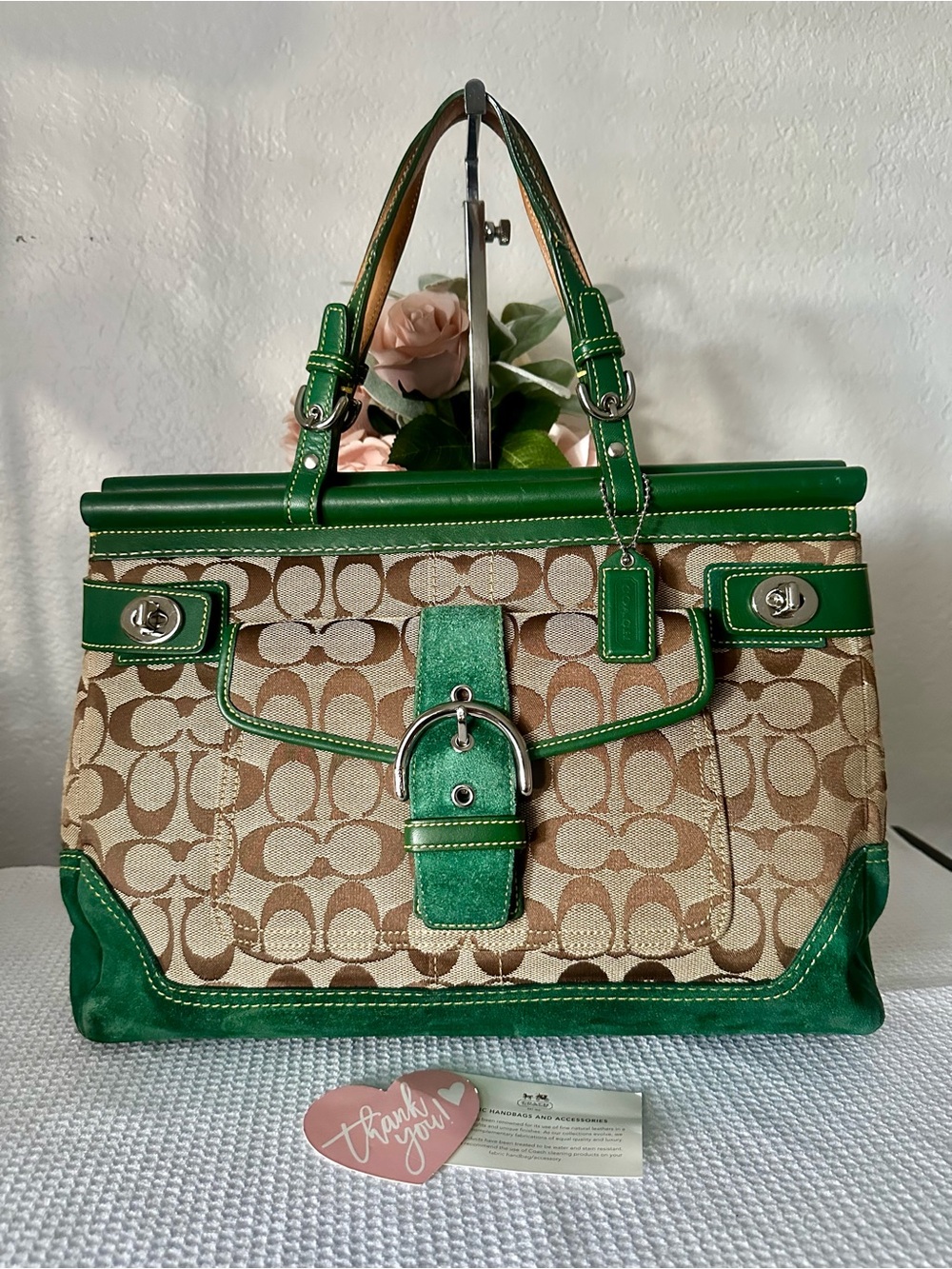 VINTAGE Y2K Coach Soho Dowel
Satchel 6876 Signature Canvas Green
Leather Suede